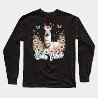 Boho vibes - Llama in Frowers Long Sleeve T-Shirt